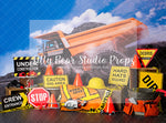 Construction Work Zone - Lilly Bear Studio Props, caution workers, construction, construction truck, construction workers, FABRICS, hard hat, truck