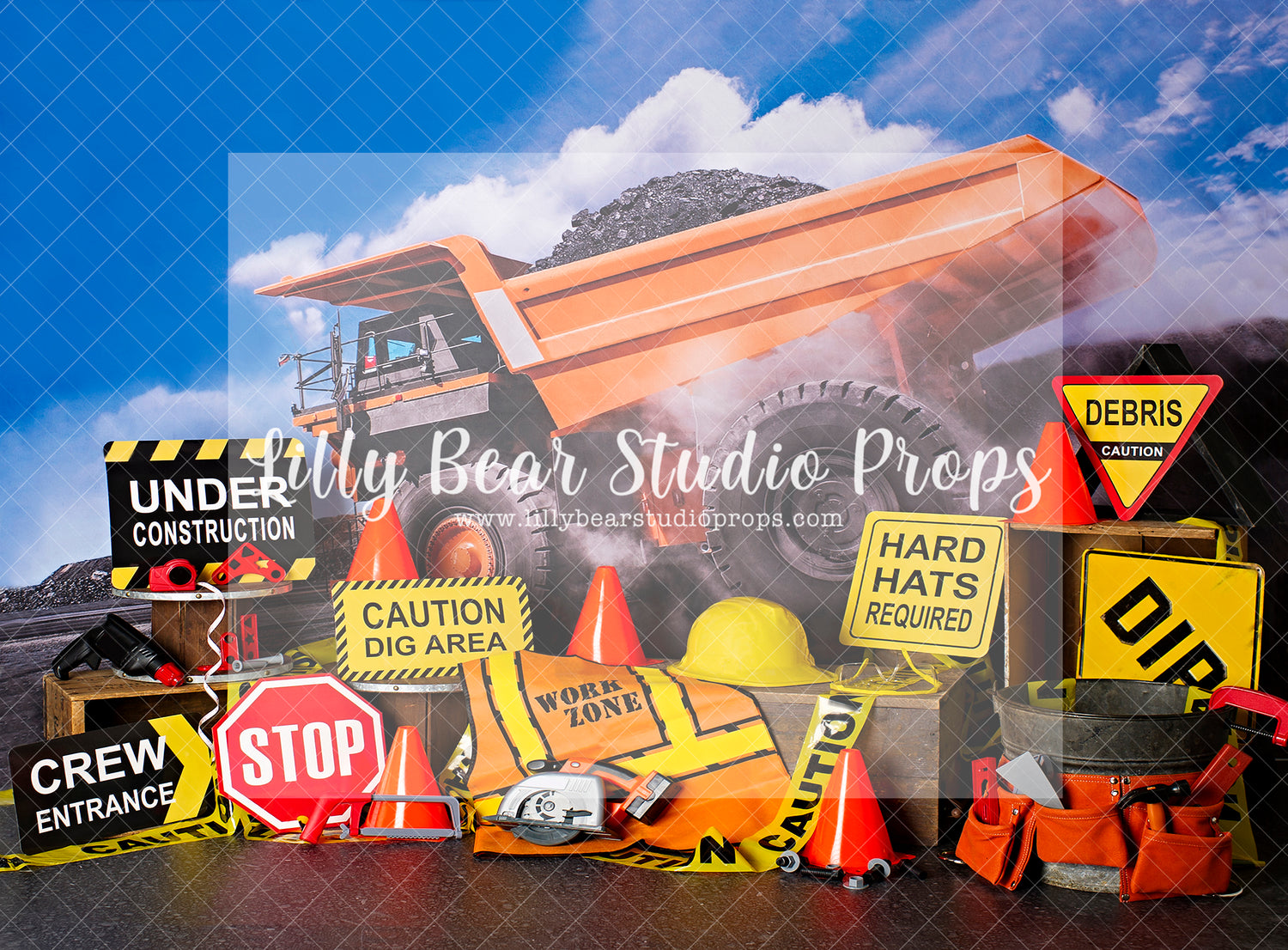 Construction Work Zone - Lilly Bear Studio Props, caution workers, construction, construction truck, construction workers, FABRICS, hard hat, truck