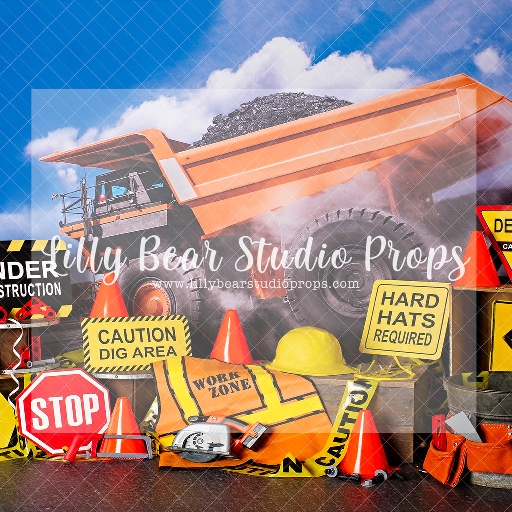 Construction Work Zone - Lilly Bear Studio Props, caution workers, construction, construction truck, construction workers, FABRICS, hard hat, truck