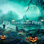 Jack-O-Lantern Cementary - Lilly Bear Studio Props, fall, fall forest, fall leaves, fall mini, fall season, fall sunset, fields, forest night, forest silouette, grass field, hello fall, jack-o-lantern, jack-o-lanterns, jackolantern, lantern, lantern light, lanterns, moon, night forest, pumpkins, spooky, spooky forest, spooky halloween, spooky house, spooky night, spooky one, spooky tree, street lanterns, sunset, Wrinkle Free Fabric