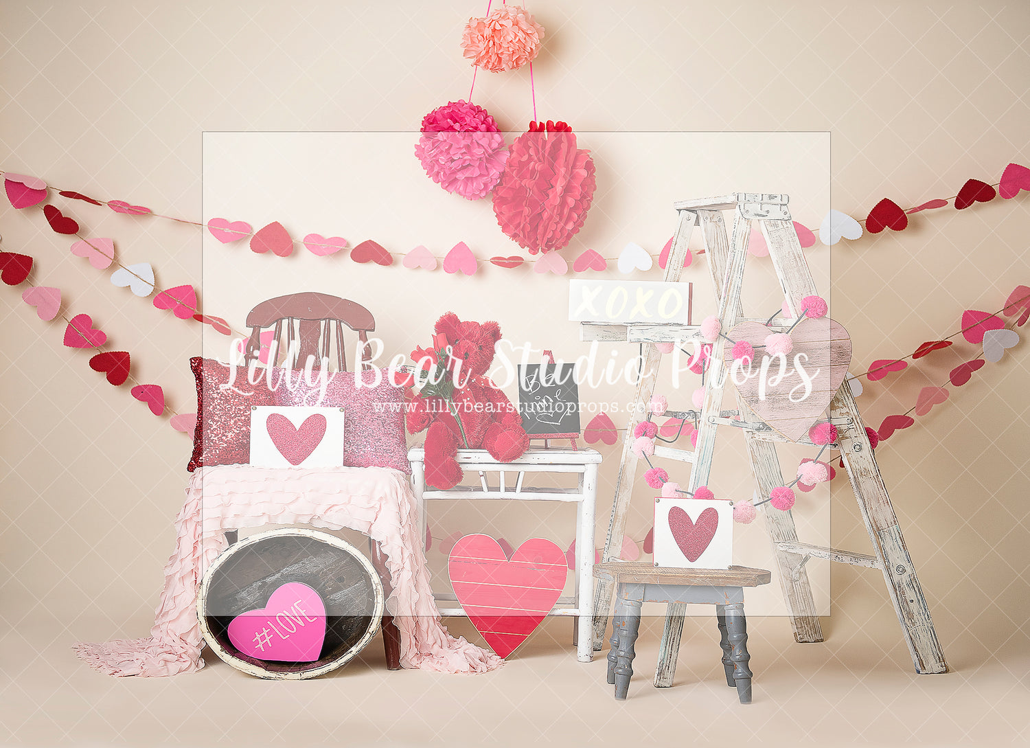 LOVE IS SWEET - Lilly Bear Studio Props, FABRICS, girl, headboard, heart, heart gems, heart marquee, hearts and arrows, hippie, ladder, love balloon, love is sweet, mantel, pink and gold, pink clouds, pink doors, red truck, valentine, valentine booth, valentine clouds, valentine door, Valentine mantel, valentine truck, valentine's card, valentines, valentines day, xoxo