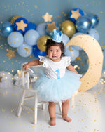 Gold Moon Blues by Sweet Little Blessings - Lilly Bear Studio Props, FABRICS, girl, gold and blue, gold and blue garland, gold moon, gold moon and stars, gold moon and stars balloons, twinkle twinkle, twinkle twinkle little star