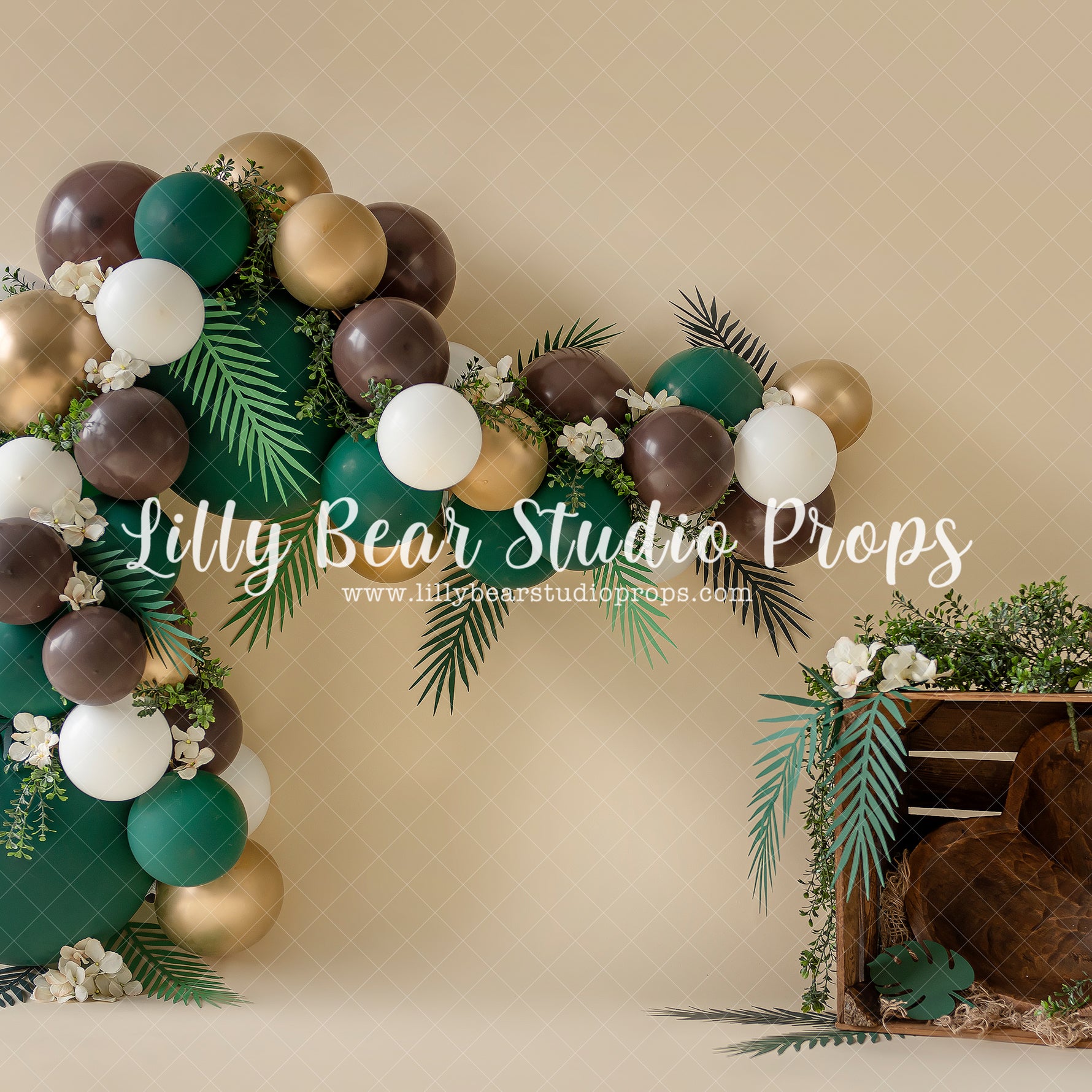 Jane's Heart - Lilly Bear Studio Props, balloon, balloon arch, balloon flowers, balloon garland, balloons, boho greenery, brown balloons, gold balloons, green and white balloons, green balloons, green white and gold, green white and gold balloons, greenery, jungle, jungle balloons, white and gold, white and gold balloons, white balloons