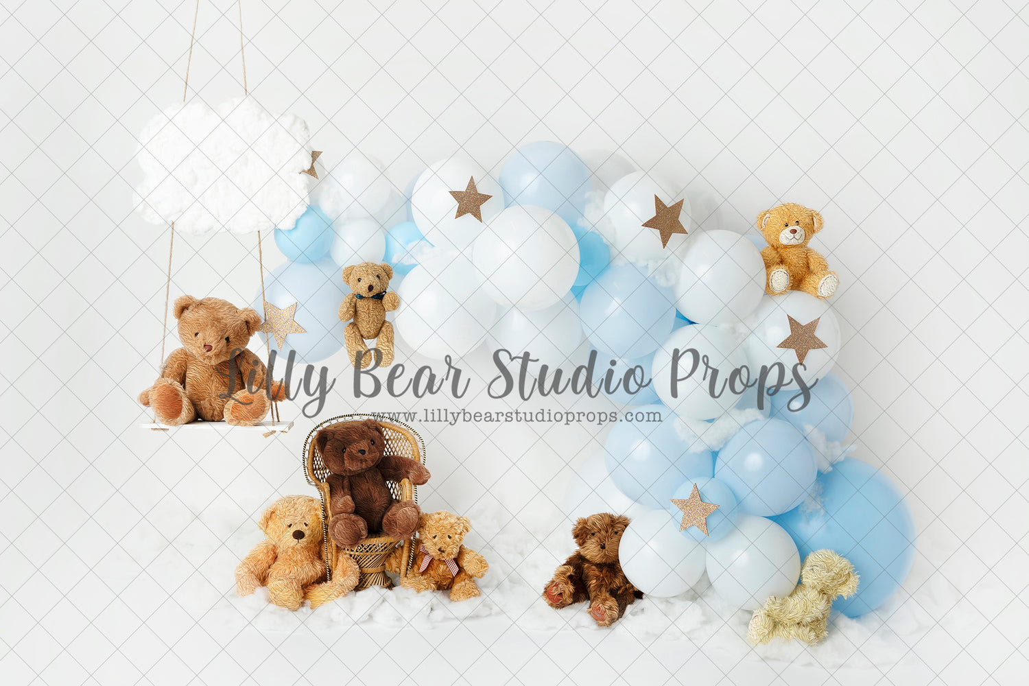 Jasper and Teddies - Lilly Bear Studio Props, airplane, aviation, aviator, flying, oh how times flies, oh the places we will go, silver star, silver stars, stars, teddy, teddy balloons, teddy bear, teddy bear picnic, teddy bears, teddys, time flies
