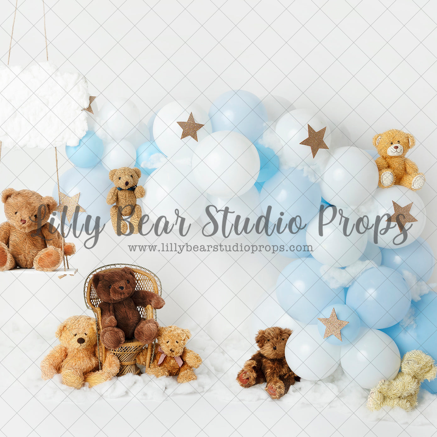 Jasper and Teddies - Lilly Bear Studio Props, airplane, aviation, aviator, flying, oh how times flies, oh the places we will go, silver star, silver stars, stars, teddy, teddy balloons, teddy bear, teddy bear picnic, teddy bears, teddys, time flies