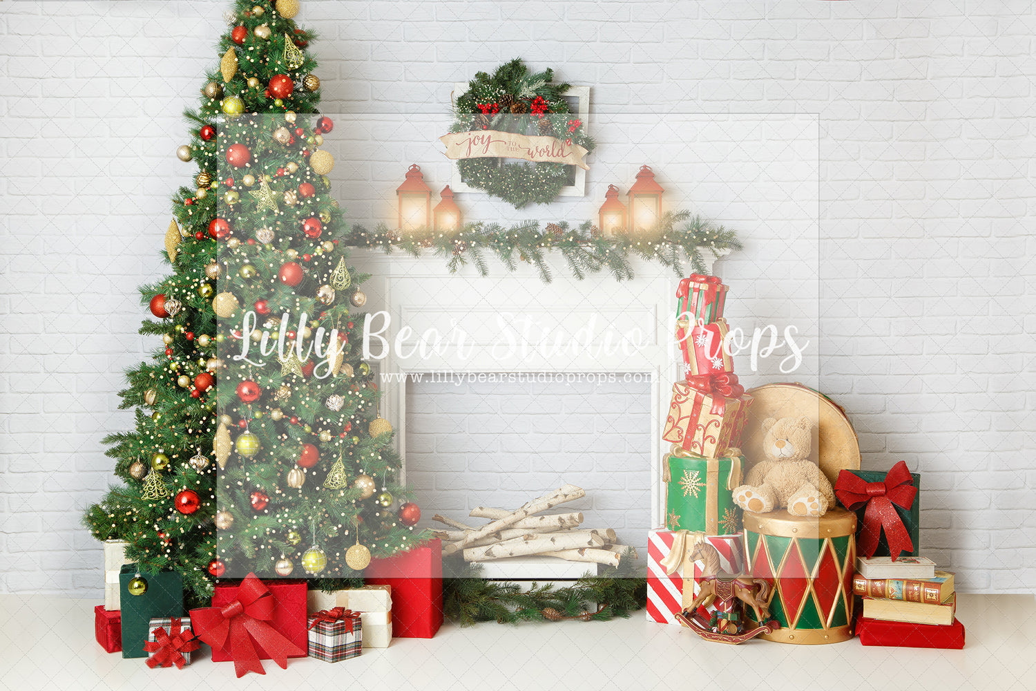 Joyful Christmas Mantle - Lilly Bear Studio Props, christmas, Cozy, Decorated, Festive, Giving, Holiday, Holy, Hopeful, Joyful, Merry, Peaceful, Peacful, Red & Green, Seasonal, Winter, Xmas, Yuletide