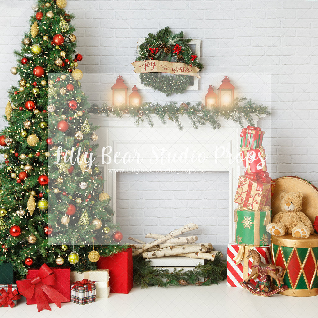 Joyful Christmas Mantle - Lilly Bear Studio Props, christmas, Cozy, Decorated, Festive, Giving, Holiday, Holy, Hopeful, Joyful, Merry, Peaceful, Peacful, Red & Green, Seasonal, Winter, Xmas, Yuletide
