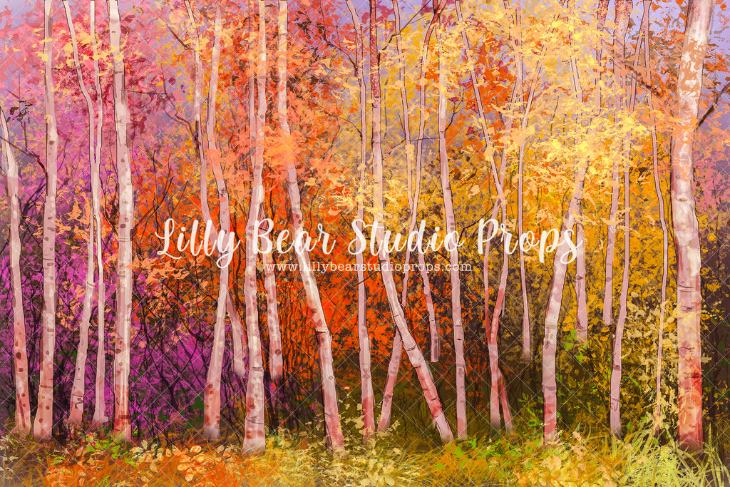 Joyful Forest - Lilly Bear Studio Props, autumn forest, autumn leaves, clouds, fall, fall colors, fall colours, fall forest, fall leaves, fall mini, fall season, fall sunset, falling leaves, field, field of dreams, field of flowers, fields, forest night, forest silouette, grass field, hello fall, moon, night forest, sunset, Wrinkle Free Fabric