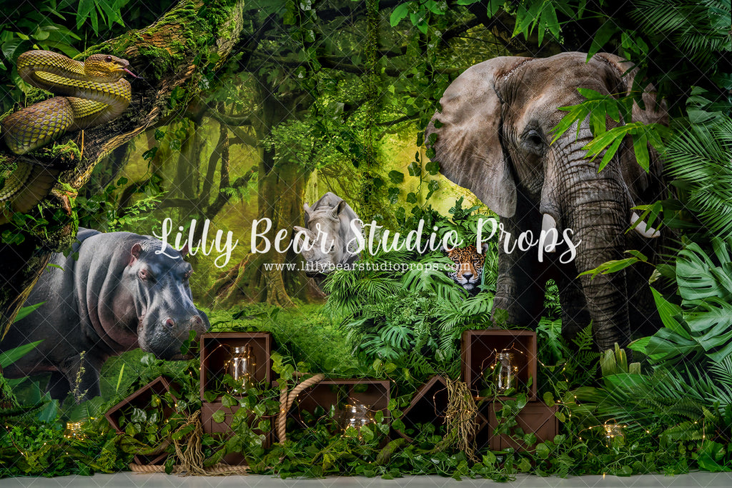 Jumanji - Lilly Bear Studio Props, animals, baby jungle, dessert island, elephant, hippo, into the jungle, island, island jungle, jumanji, jungle, jungle animals, jungle island, jungle leaves, jungle stripes, safari, snake, tiger, welcome to the jungle