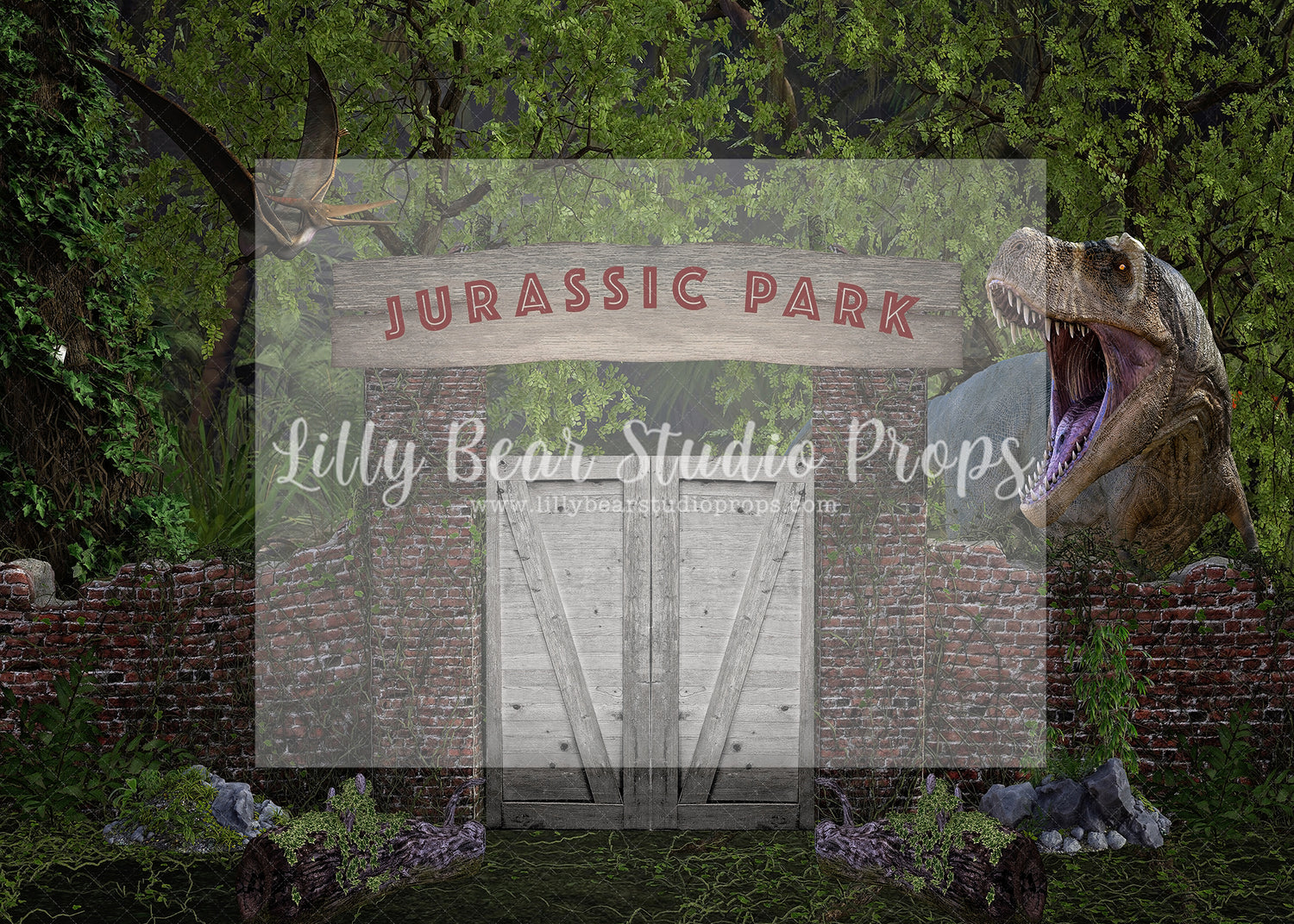 Jurassic Gateway - TRex Attack by Santana Nicole Photography - Lilly Bear Studio Props, dino, dino forest, dino one, Dino-roars, dinos, dinosaur, dinosaurs, FABRICS, jungle dino, jurassic, Jurassic park, little dino, wild dino