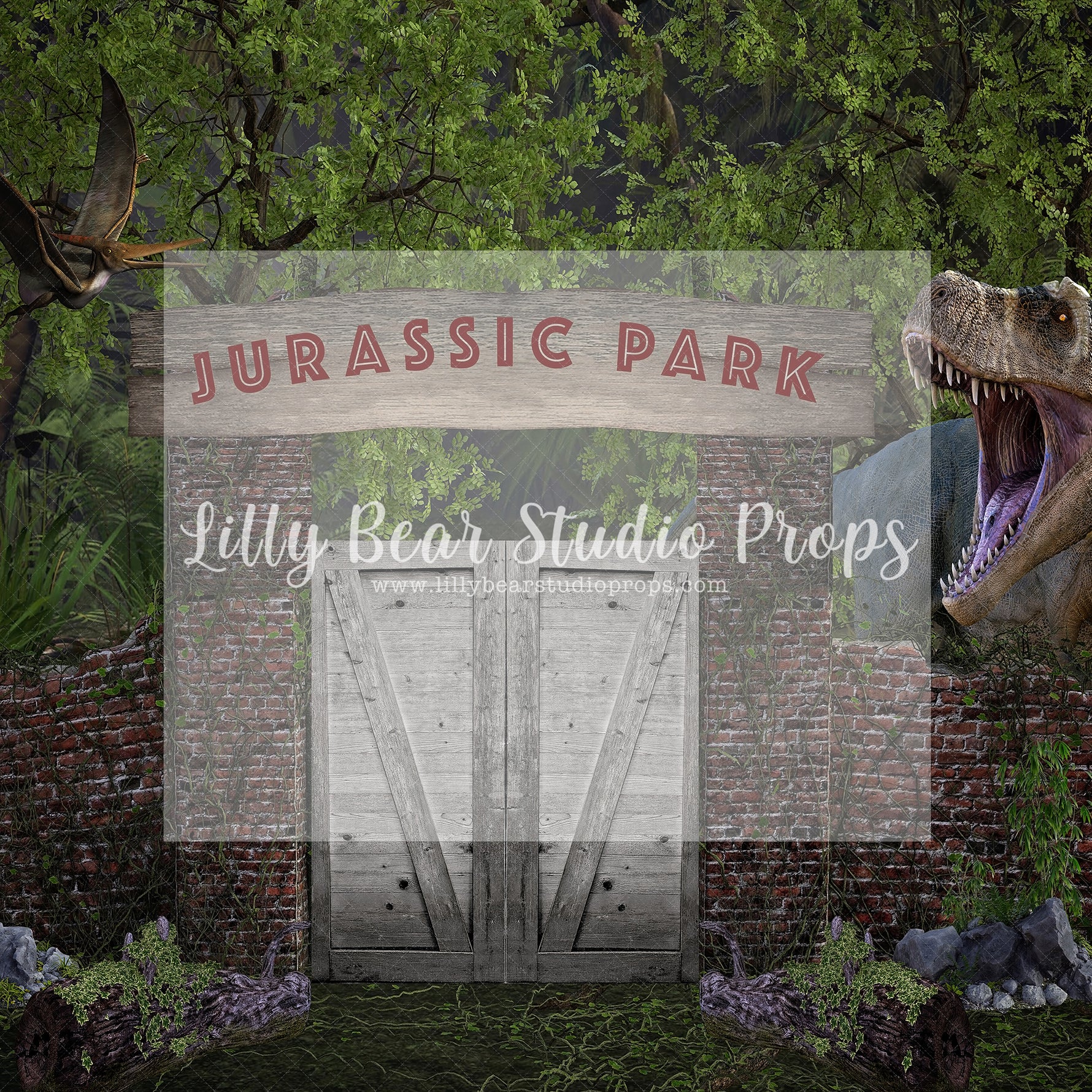 Jurassic Gateway - TRex Attack by Santana Nicole Photography - Lilly Bear Studio Props, dino, dino forest, dino one, Dino-roars, dinos, dinosaur, dinosaurs, FABRICS, jungle dino, jurassic, Jurassic park, little dino, wild dino