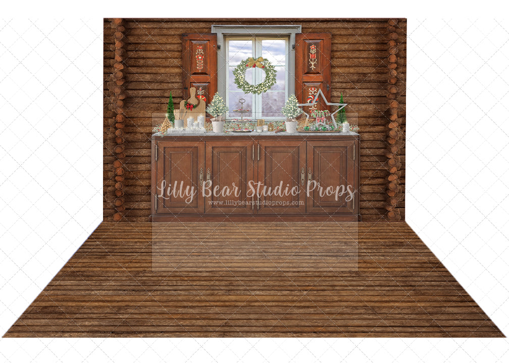 Kitchen Cabin Christmas Combo - Lilly Bear Studio Props, black fireplace, bohemian christmas, bohemian fireplace, bohemian mantel, boho, boho christmas, boho holiday, boho mantel, christmas, christmas mantel, christmas village, evergreen trees, evergreens, Fabric, fireplace, holiday, holiday christmas, mantel, Pampas, pine trees, white christmas, white holiday, Wrinkle Free Fabric