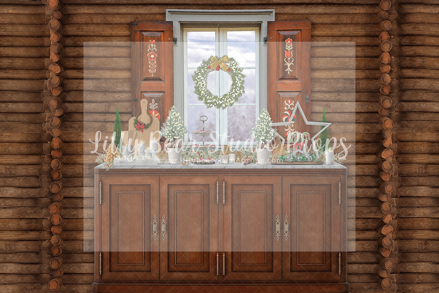 Kitchen Cabin Christmas - Lilly Bear Studio Props, christmas, Cozy, Decorated, Festive, Giving, Holiday, Holy, Hopeful, Joyful, Merry, Peaceful, Peacful, Red & Green, Seasonal, Winter, Xmas, Yuletide