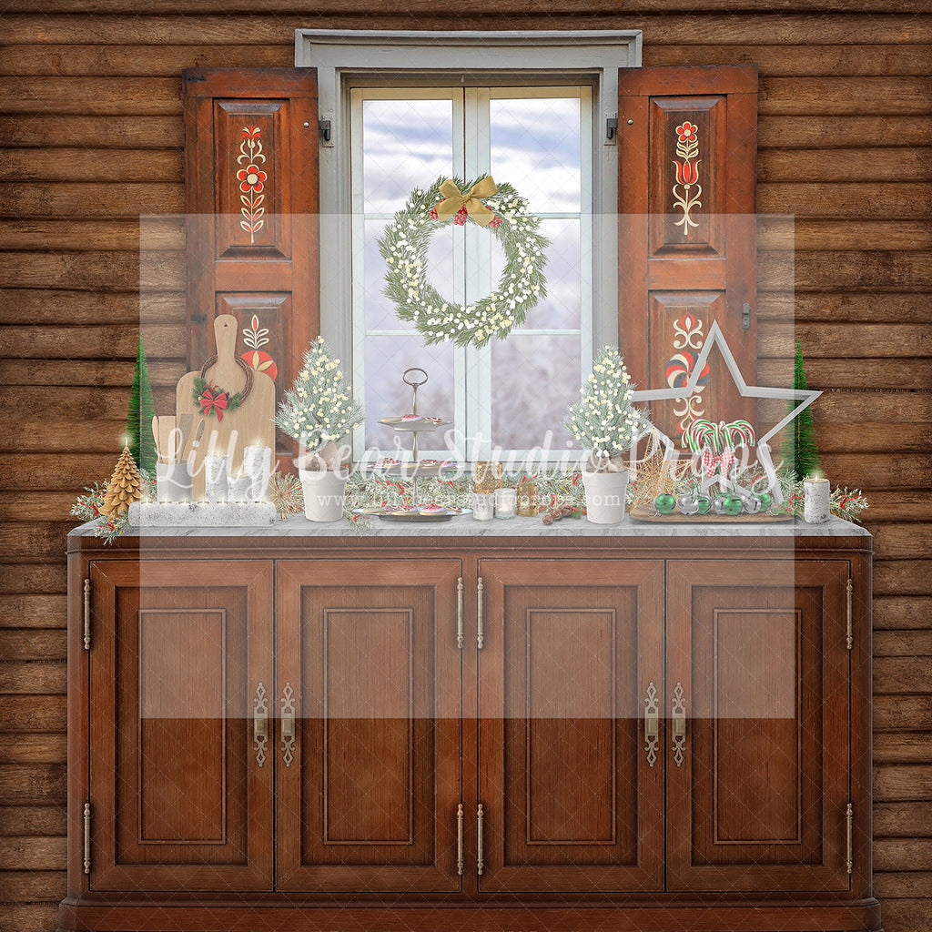 Kitchen Cabin Christmas - Lilly Bear Studio Props, christmas, Cozy, Decorated, Festive, Giving, Holiday, Holy, Hopeful, Joyful, Merry, Peaceful, Peacful, Red & Green, Seasonal, Winter, Xmas, Yuletide