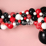 Leading Lady Red - Lilly Bear Studio Props, black and red, black and red balloons, bows, disney, disney land, disney movie, disney world, disneyland, fabric, girls, hot pink, mickey, mickey mouse, minnie, minnie mouse, minnie mouse balloon garland, minnie mouse bow, minnie's bowtique, pink, pink and white balloon garland, pink black and white balloons, pink black white, pink floral, poly, red, vinyl
