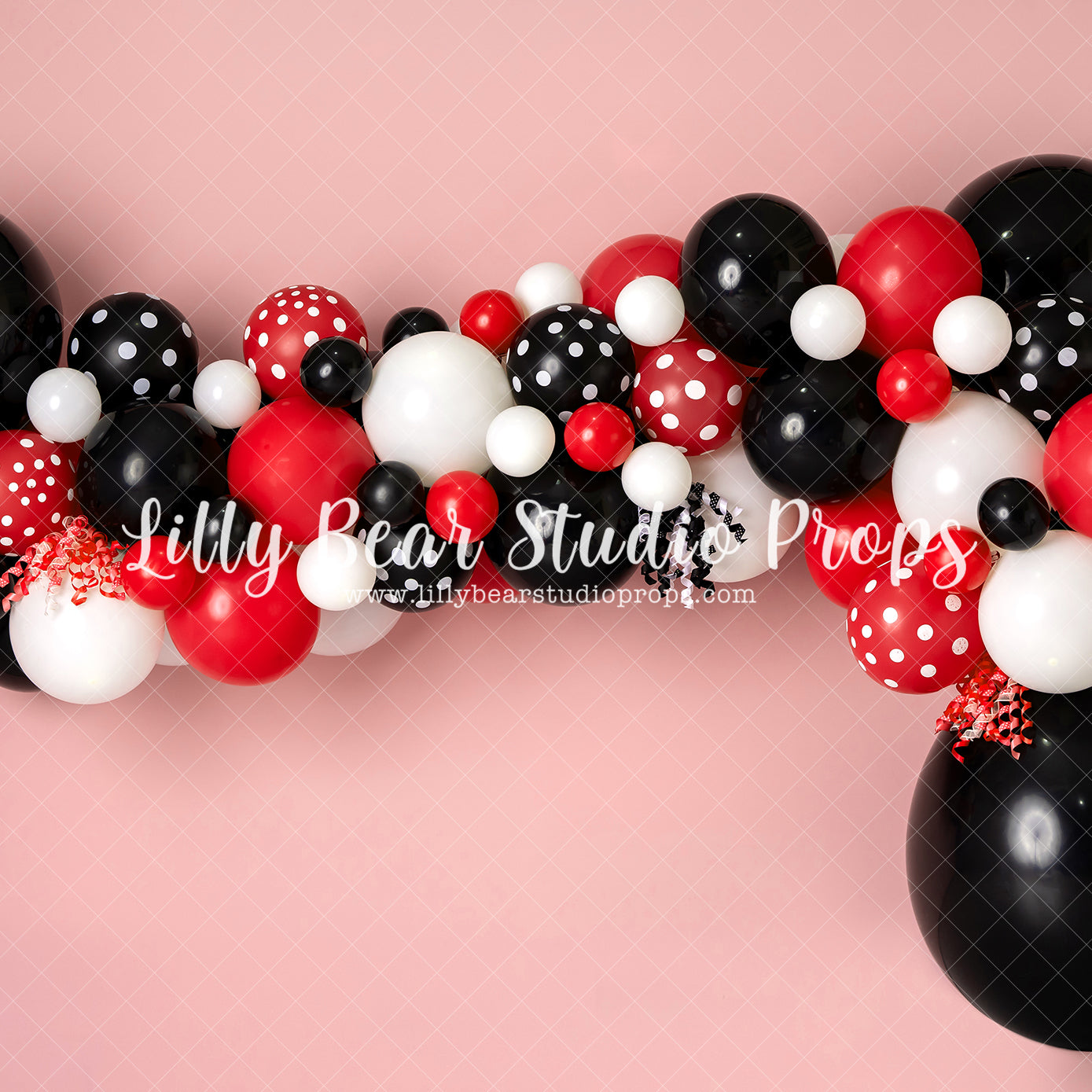 Leading Lady Red - Lilly Bear Studio Props, black and red, black and red balloons, bows, disney, disney land, disney movie, disney world, disneyland, fabric, girls, hot pink, mickey, mickey mouse, minnie, minnie mouse, minnie mouse balloon garland, minnie mouse bow, minnie's bowtique, pink, pink and white balloon garland, pink black and white balloons, pink black white, pink floral, poly, red, vinyl