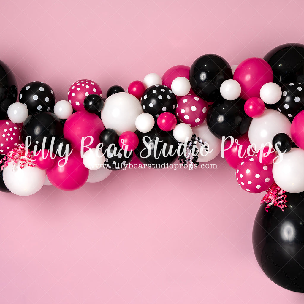 Leading lady - Lilly Bear Studio Props, bows, disney, disney land, disney movie, disney world, disneyland, fabric, girls, hot pink, mickey, mickey mouse, minnie mouse, minnie mouse balloon garland, minnie mouse bow, minnie's bowtique, pink, pink and white balloon garland, pink black and white balloons, pink black white, pink floral, poly, vinyl