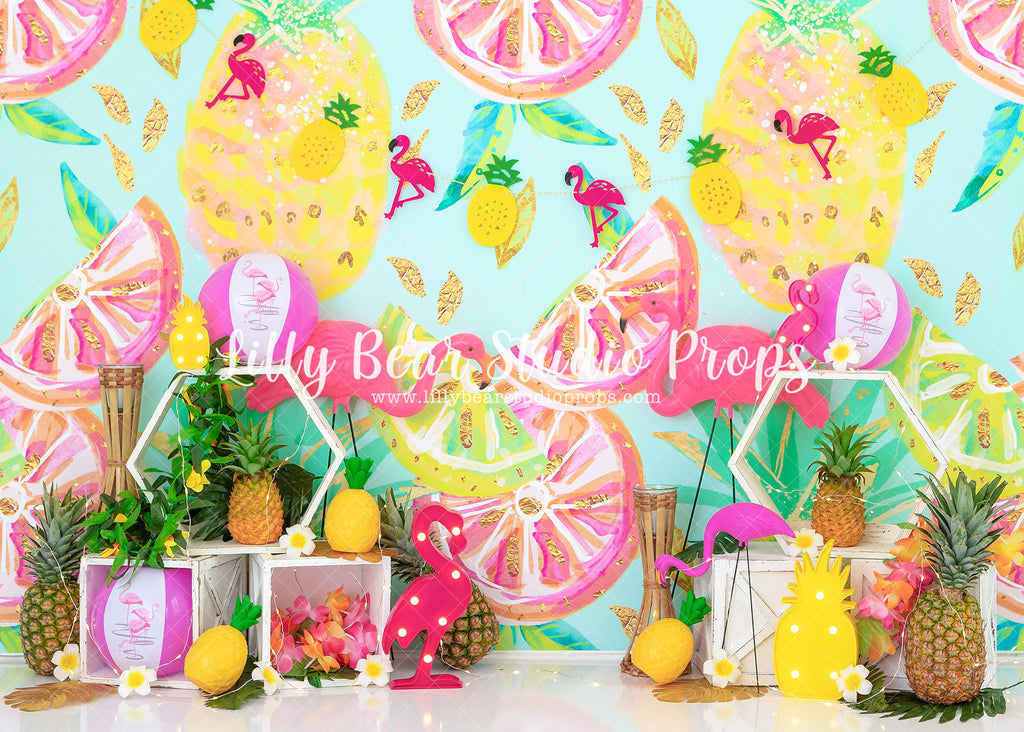 Lemon Flamingo - Lilly Bear Studio Props, farmer's market, flamingo, floral, flower, flowers, grapefruit, green, lemon, lemon juice, lemonade, pineapple, pink, pink floral, pink flowers, summer, summer drink, summertime, sweet summertime