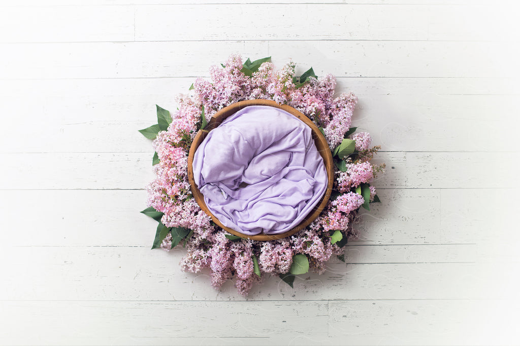Lavandula Light Pink Bowl Digital Backdrop - Lilly Bear Studio Props, bowl, digital, digital backdrop, floral, greenery, lace, lilac, newborn digital backdrop, pink, purple, wood