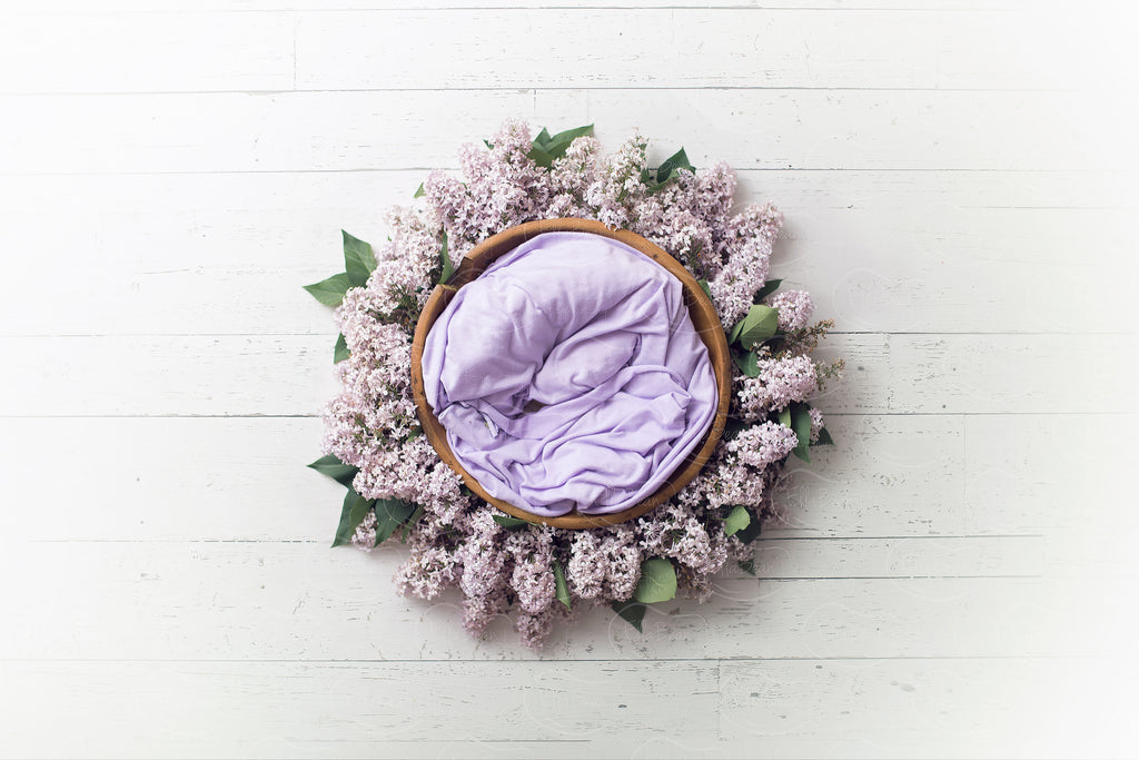 Lavandula Light Purple Bowl Digital Backdrop - Lilly Bear Studio Props, bowl, digital, digital backdrop, floral, greenery, lace, lilac, newborn digital backdrop, pink, purple, wood