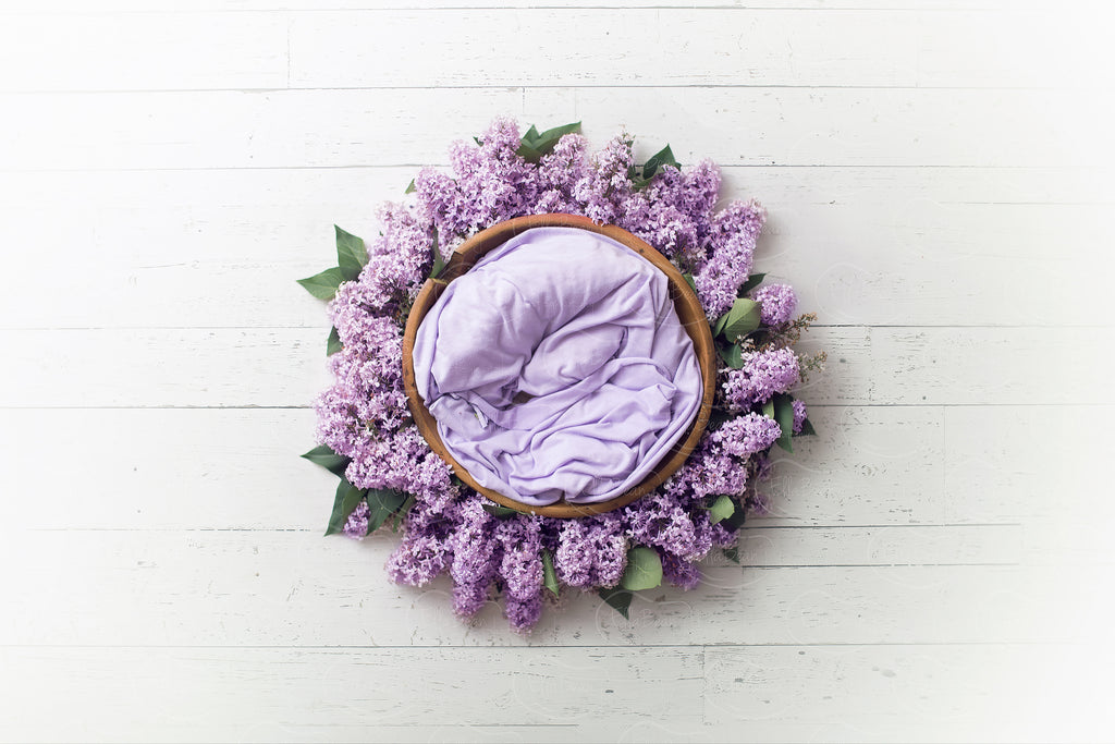 Lavandula Purple Bowl Digital Backdrop - Lilly Bear Studio Props, bowl, digital, digital backdrop, floral, greenery, lace, lilac, newborn digital backdrop, pink, purple, wood