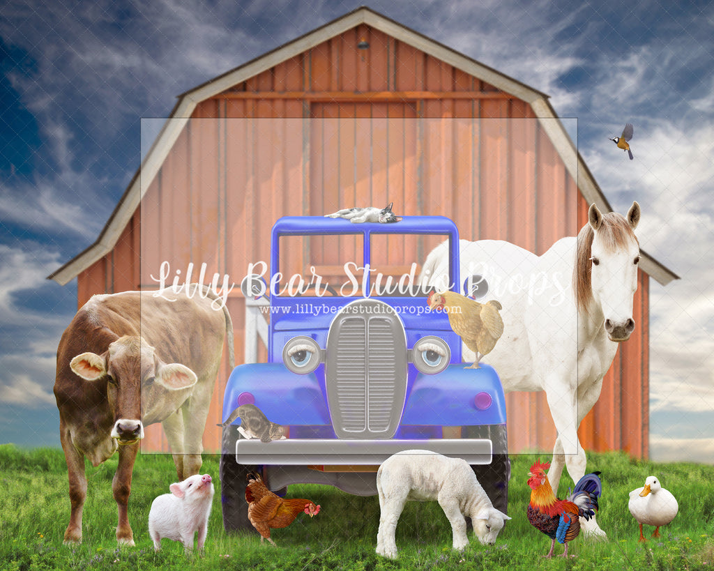 Little Blue Farm Truck - Lilly Bear Studio Props, axe, Fabric, fire, fire chief, fire extinguisher, fire hose, fire hydrant, fire station, fire truck, firefighters, fireman, fireman hat, Wrinkle Free Fabric