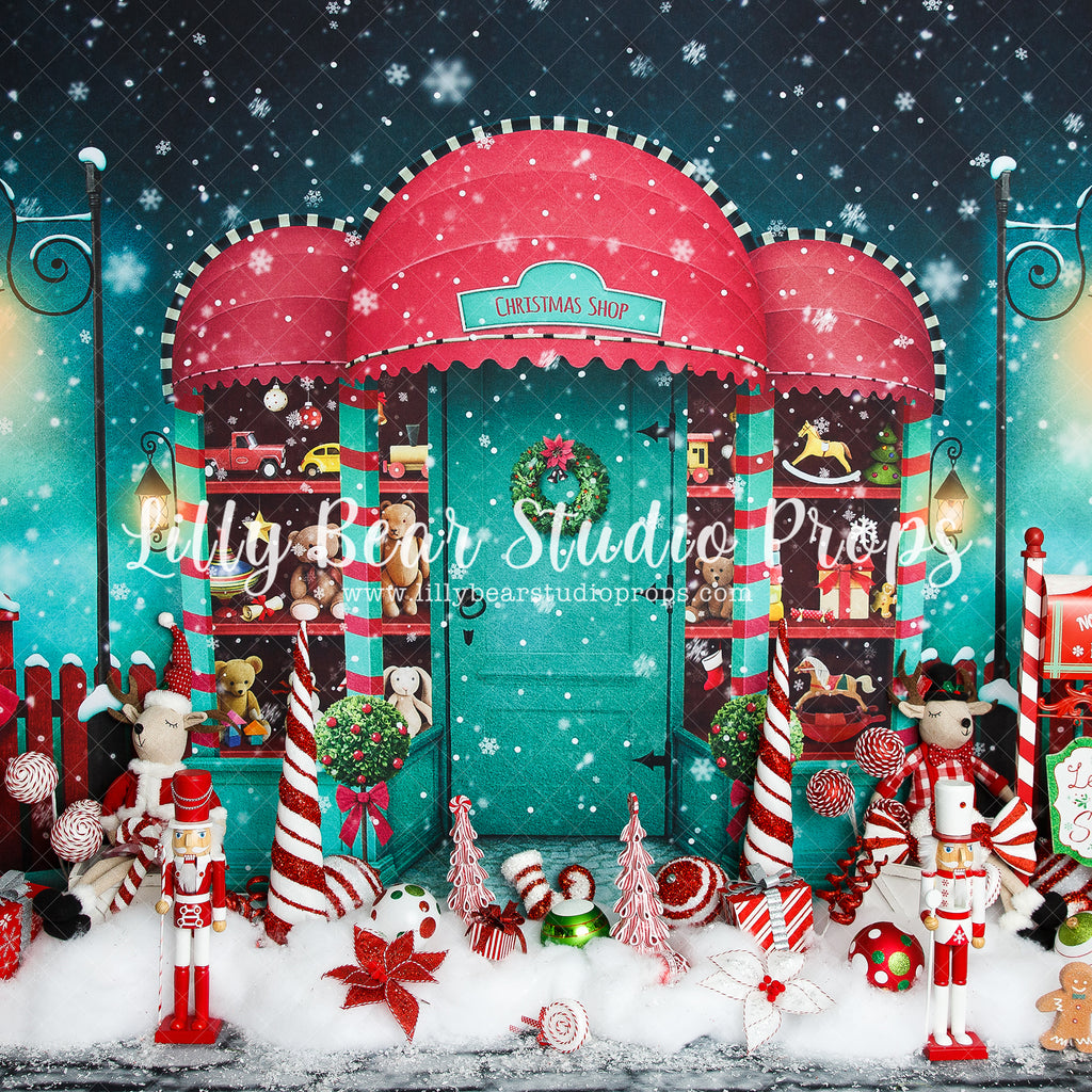 Little Christmas Shop - Lilly Bear Studio Props, christmas, christmas shop, christmas store, christmas toy store, christmas toys, holiday store, santa store, shop, toy shop, toy store