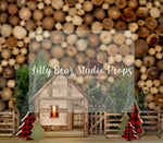 Little Country Cabin - Lilly Bear Studio Props, barn, buffalo paid, buffalo plaid, cabin, cabin fireplace, christmas cabin, Fabric, FABRICS, lumber jack, pine trees, red and black plaid, wood logs