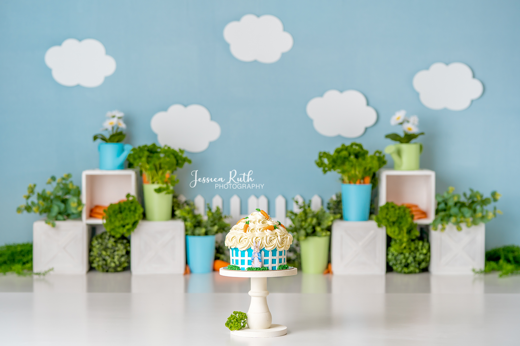 Little Rabbit Garden - Lilly Bear Studio Props, carrot, carrot garden, carrots, fabric, fine art, girls, peter rabbit, peter rabbit garden, poly, simple garland, some bunnies one, some bunny is one, some bunny's one, spring garden, vegetable garden, vinyl, white clouds, Wrinkle Free Fabric