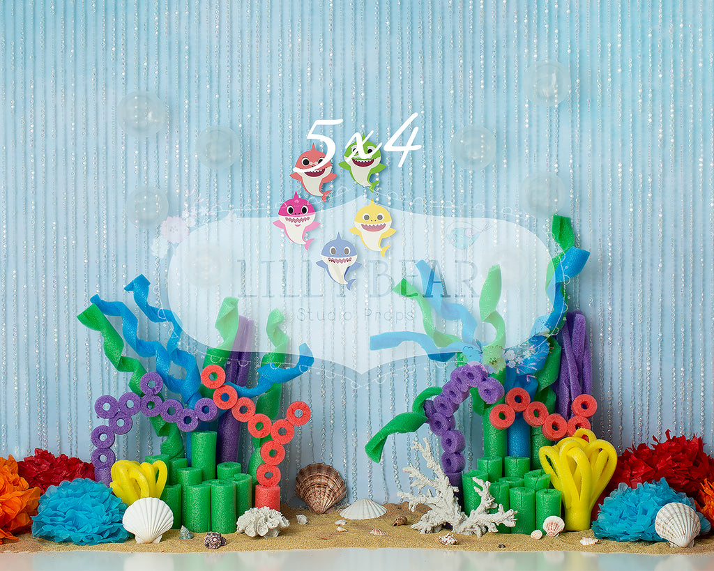 Little Sharks by Lilly Bear Studio Props sold by Lilly Bear Studio Props, baby shark - blue - coral reef - FABRICS - fi