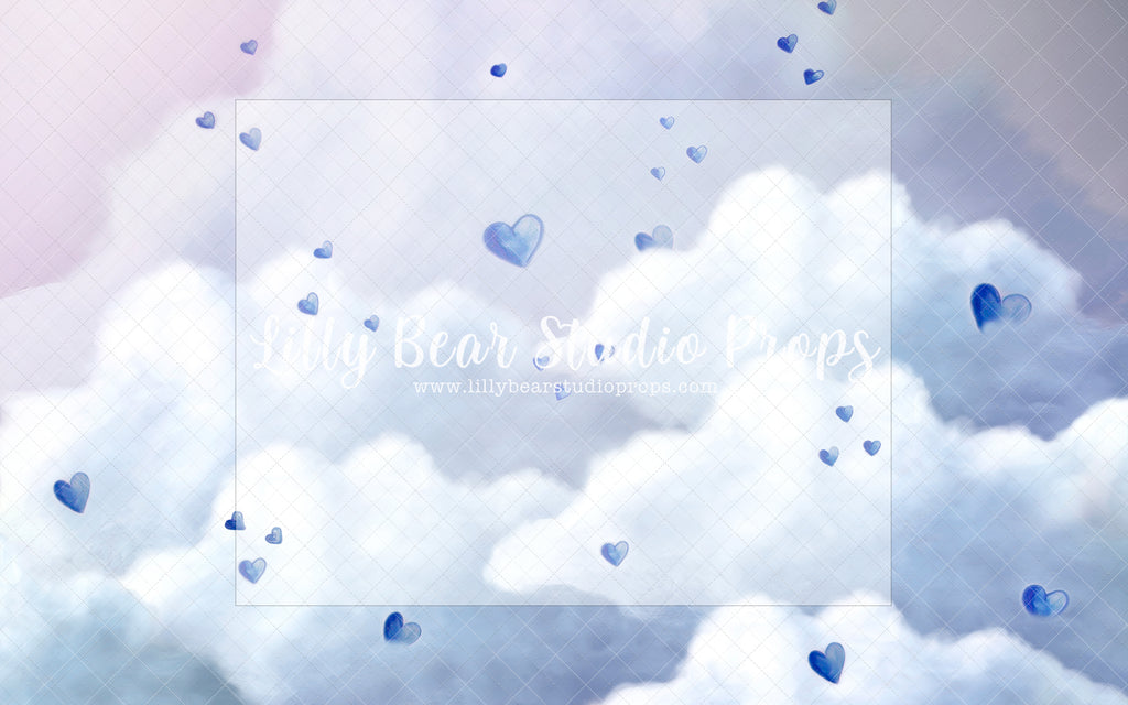 Love In Heaven Blue - Lilly Bear Studio Props, blue clouds, blue hearts, clouds, floral pink, hearts, pastel, pink and gold balloons, pink and white, pink and white balloons, pink balloons, pink floral, pink flower, pink flowers, valentine's, valentine's day, valentines blue