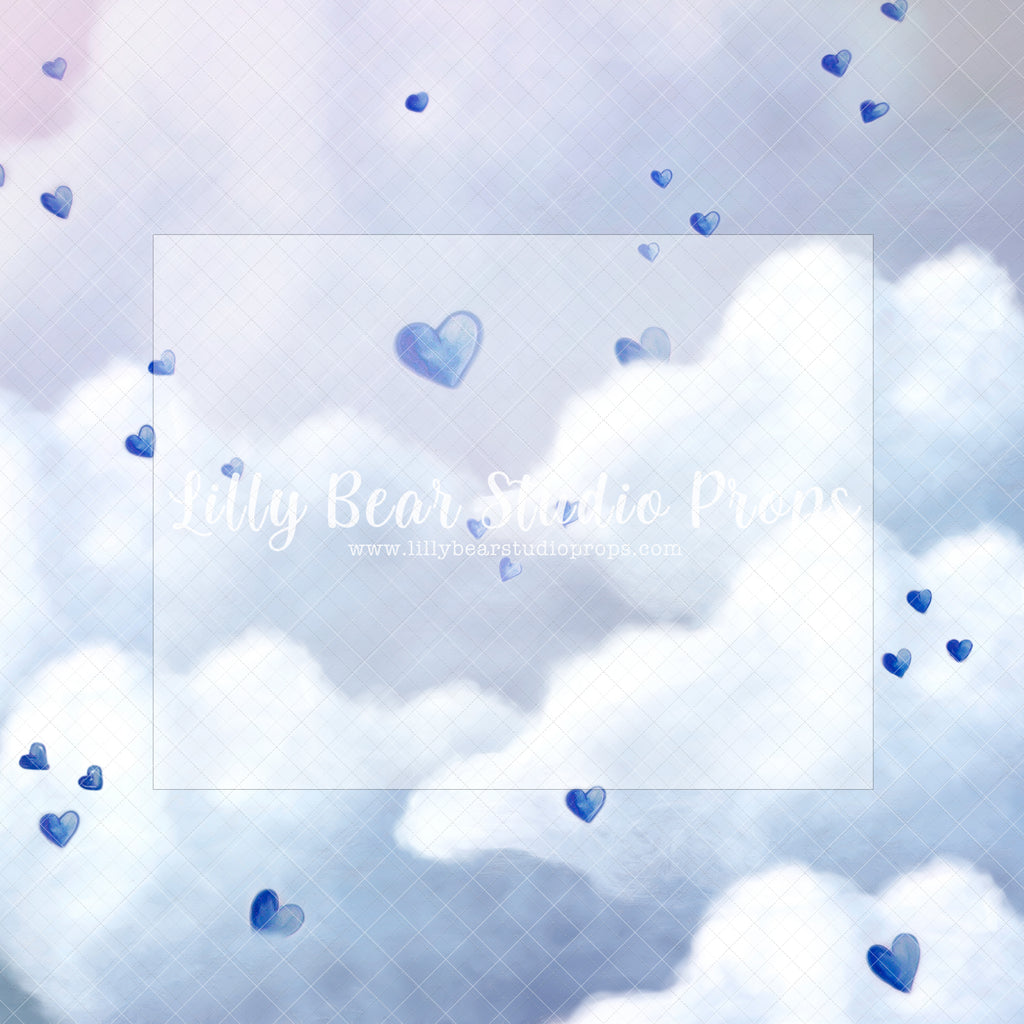 Love In Heaven Blue - Lilly Bear Studio Props, blue clouds, blue hearts, clouds, floral pink, hearts, pastel, pink and gold balloons, pink and white, pink and white balloons, pink balloons, pink floral, pink flower, pink flowers, valentine's, valentine's day, valentines blue