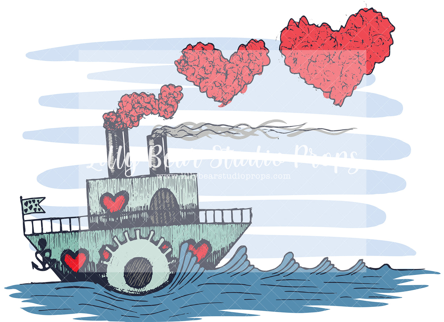 Love Tugboat - Lilly Bear Studio Props, FABRICS, heart, hearts, love boat, painted hearts, valentine backdrops, valentines