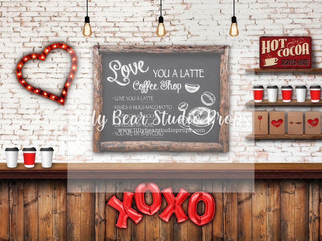 Valentines Cafe - Lilly Bear Studio Props, boy, Fabric, FABRICS, girl, heart, hot chocolate, love, love you a latte, valentines, valentines cafe, valentines cocoa shop, valentines coffee shop, valentines day, valentines hot cocoa, Wrinkle Free Fabric