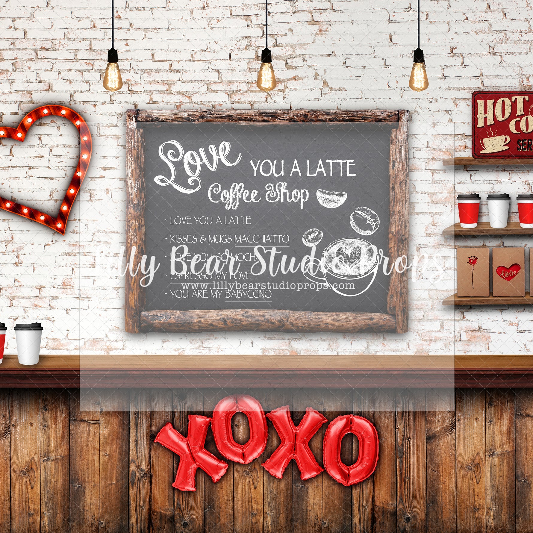 Valentines Cafe - Lilly Bear Studio Props, boy, Fabric, FABRICS, girl, heart, hot chocolate, love, love you a latte, valentines, valentines cafe, valentines cocoa shop, valentines coffee shop, valentines day, valentines hot cocoa, Wrinkle Free Fabric