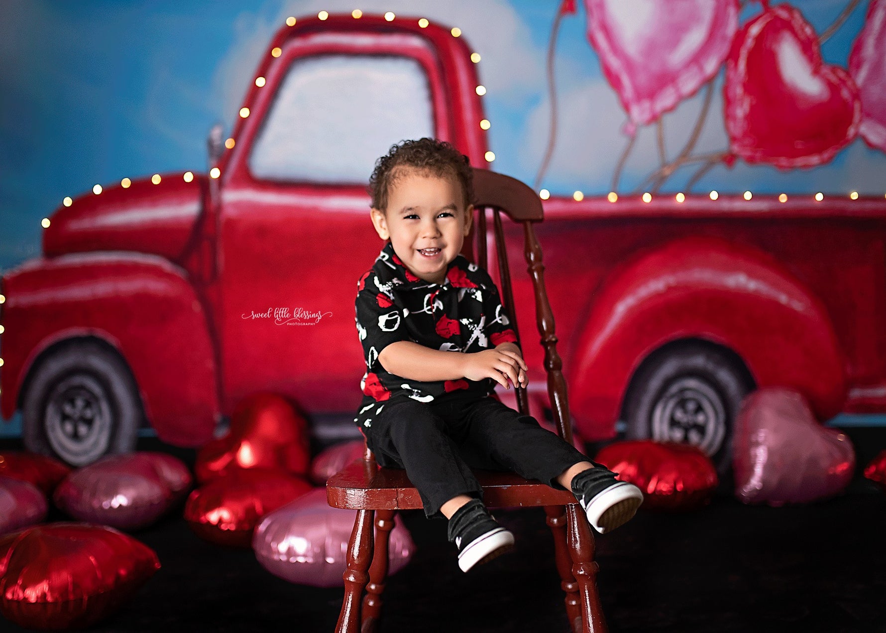 LOVE IS RED TRUCK - Lilly Bear Studio Props, FABRICS, girl, headboard, heart, heart gems, heart marquee, hearts and arrows, hippie, love balloon, pink clouds, pink doors, red truck, valentine, valentine booth, valentine clouds, valentine door, valentine truck, valentine's card, valentines, valentines day