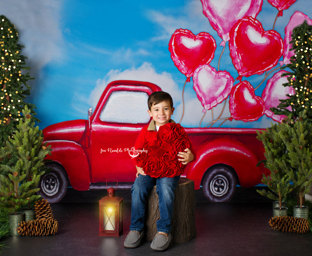 LOVE IS RED TRUCK - Lilly Bear Studio Props, FABRICS, girl, headboard, heart, heart gems, heart marquee, hearts and arrows, hippie, love balloon, pink clouds, pink doors, red truck, valentine, valentine booth, valentine clouds, valentine door, valentine truck, valentine's card, valentines, valentines day