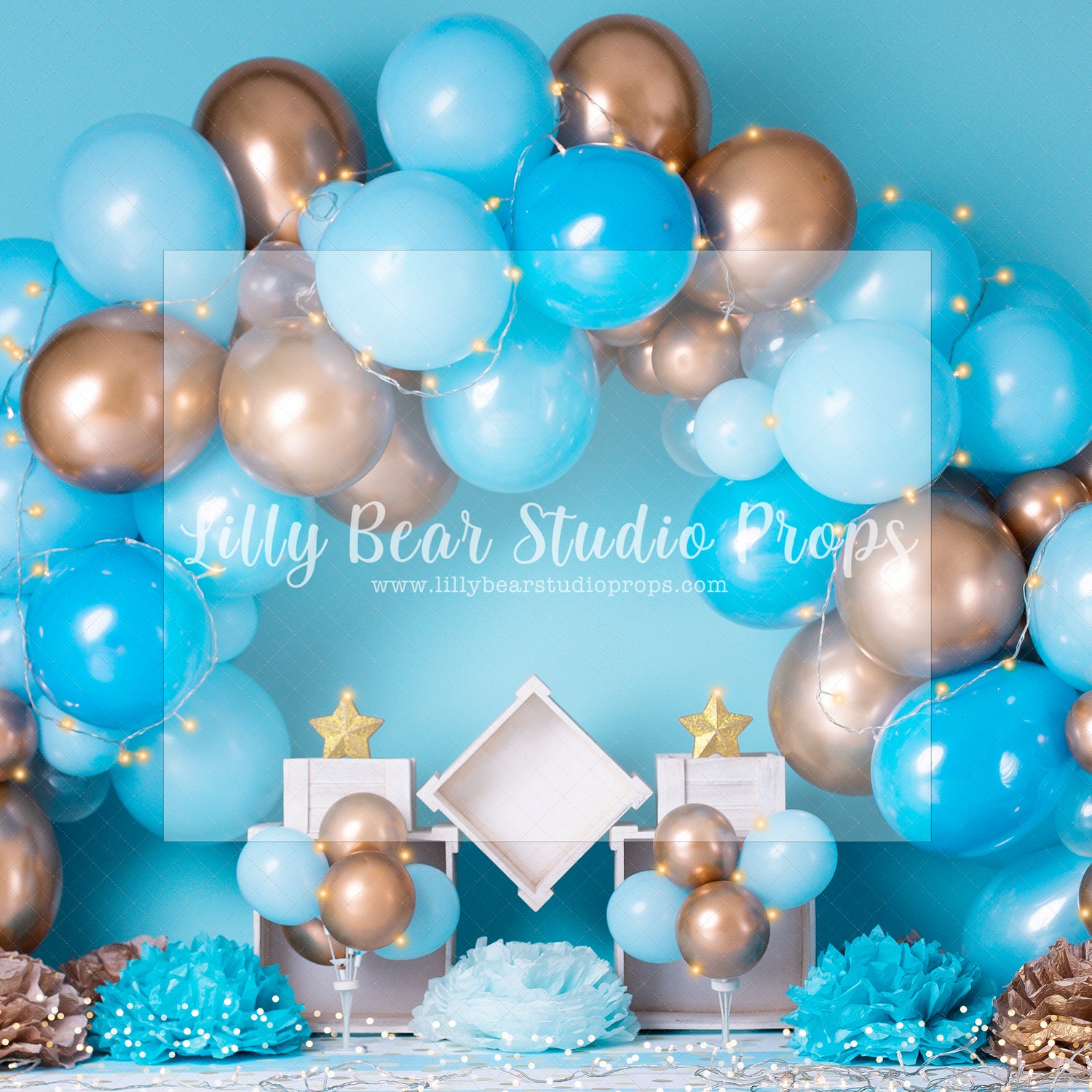 Lucas - Lilly Bear Studio Props, blue balloon garland, gold & blue, gold and blue, gold and blue garland, prince, royal