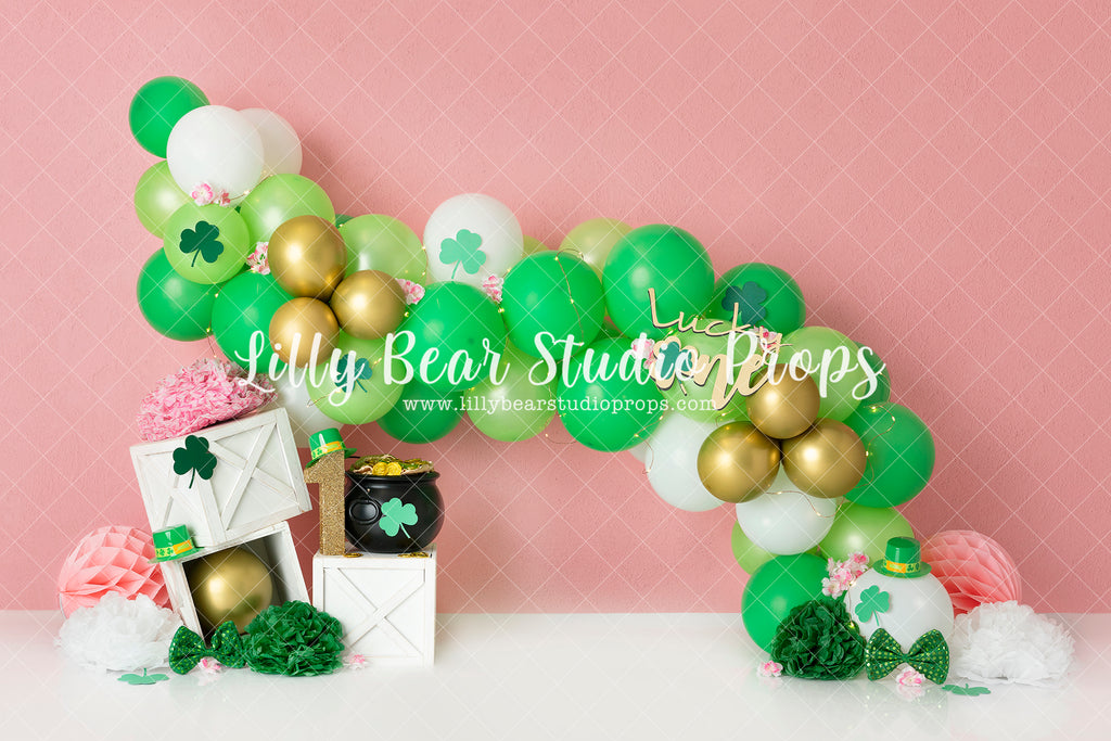 Lucky ONE - Lilly Bear Studio Props, balloon, balloon arch, balloon garland, boy balloon garland, clover, four leaf clover, Leprechan, lucky, lucky charms, lucky clover, pot of gold, st.patricks day, treasure