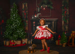 Big Red Xmas Bow Room - Lilly Bear Studio Props, black fireplace, bohemian christmas, bohemian fireplace, bohemian mantel, boho, boho christmas, boho holiday, boho mantel, christmas, christmas mantel, christmas village, evergreen trees, evergreens, Fabric, fireplace, holiday, holiday christmas, mantel, Pampas, pine trees, white christmas, white holiday, Wrinkle Free Fabric