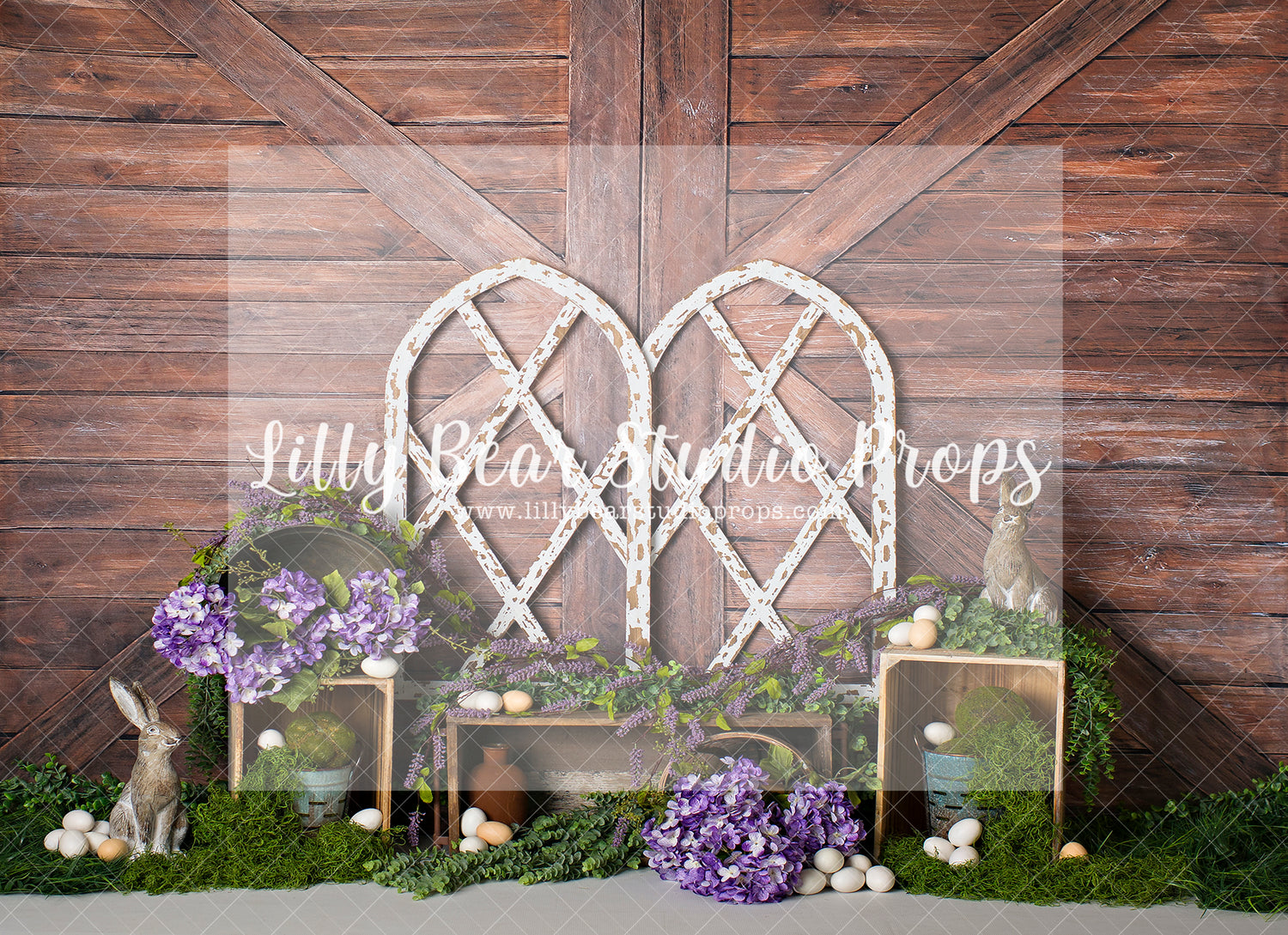 Moss & Purple Archways - Lilly Bear Studio Props, bunny, bunny garden, bunny one, easter, easter backdrop, easter basket, easter bunny, easter eggs, easter garden, FABRICS, spring