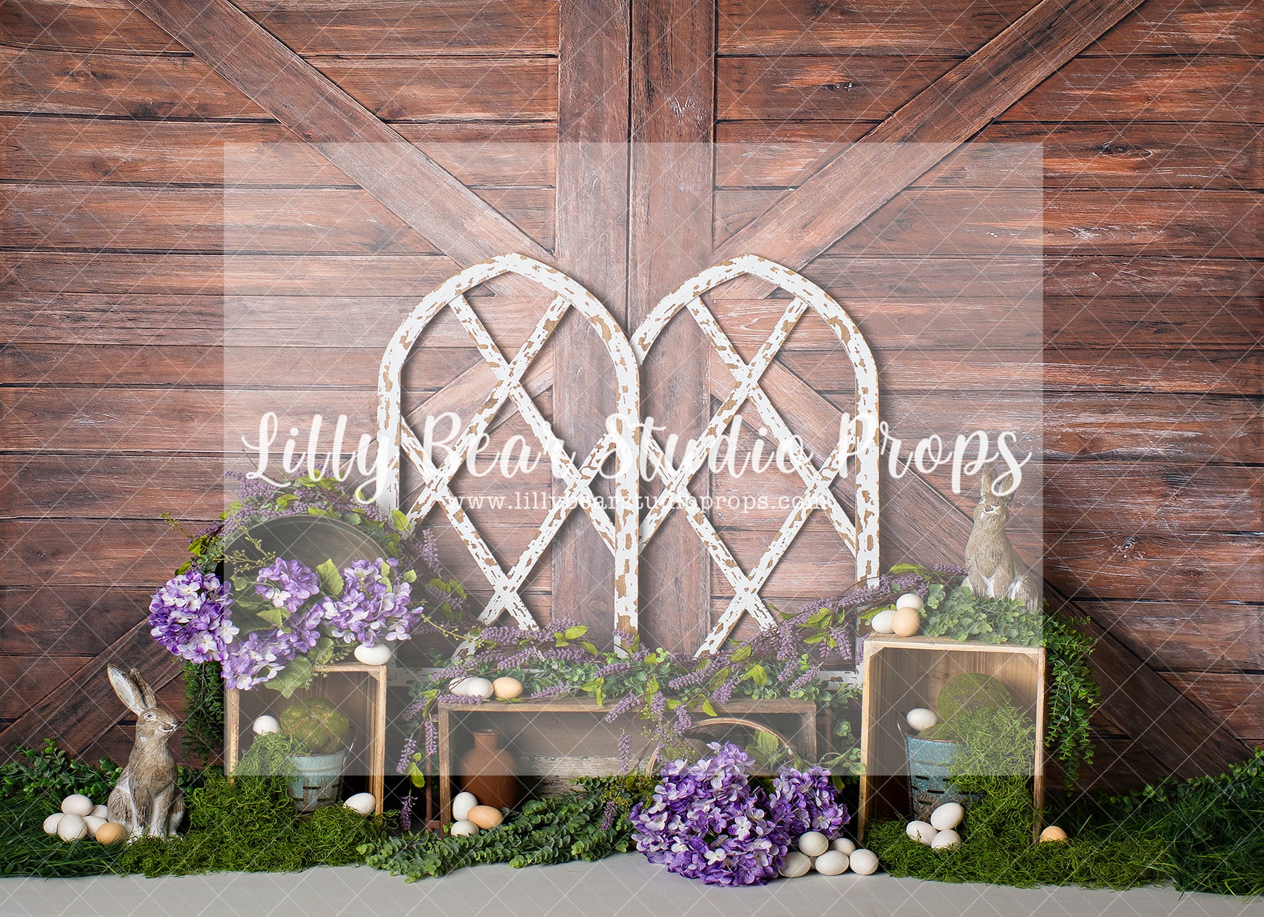 Moss & Purple Archways - Lilly Bear Studio Props, bunny, bunny garden, bunny one, easter, easter backdrop, easter basket, easter bunny, easter eggs, easter garden, FABRICS, spring