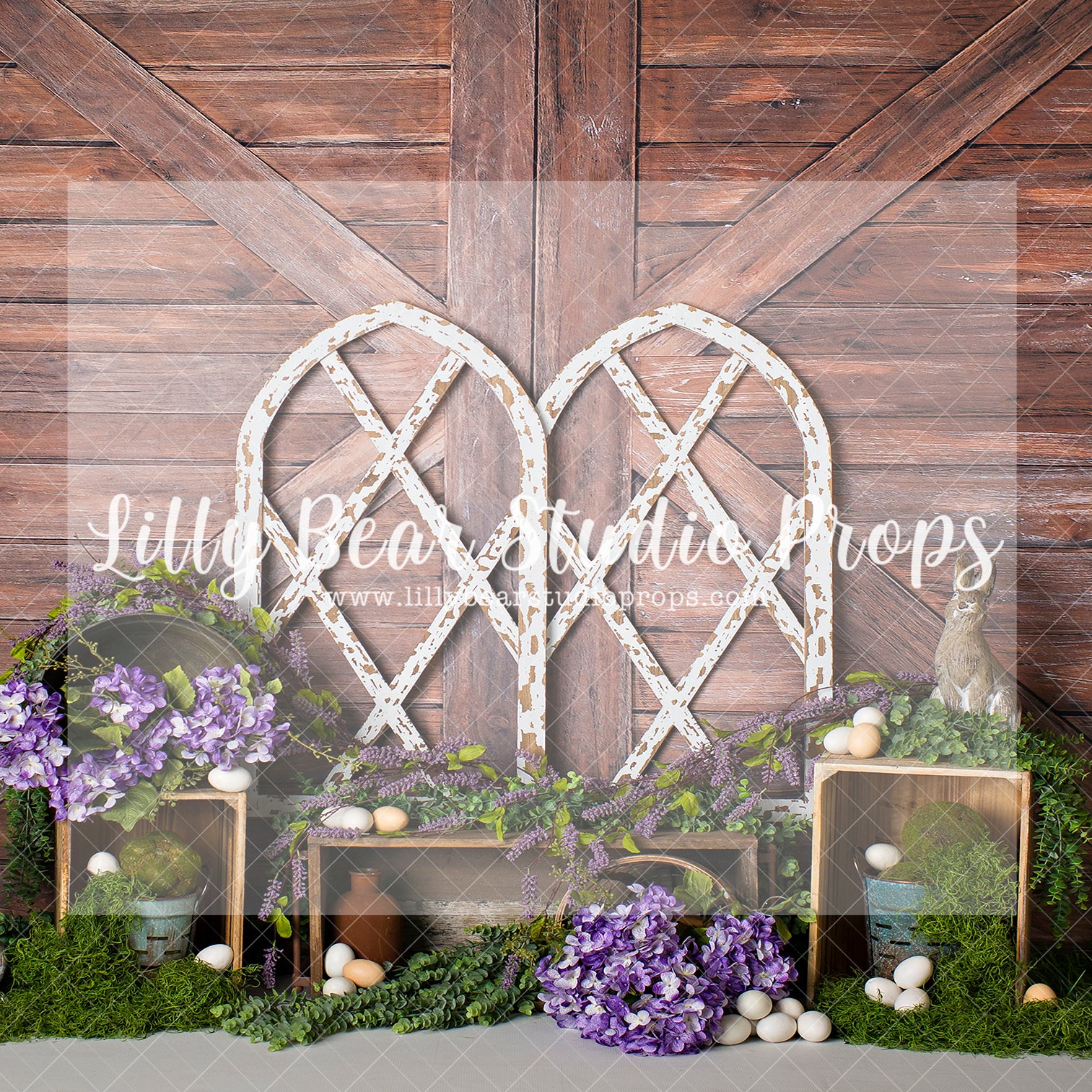 Moss & Purple Archways - Lilly Bear Studio Props, bunny, bunny garden, bunny one, easter, easter backdrop, easter basket, easter bunny, easter eggs, easter garden, FABRICS, spring
