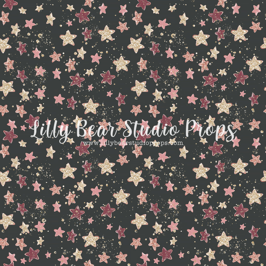 Madelyn by Lilly Bear Studio Props sold by Lilly Bear Studio Props, black and gold - black stars - evening - FABRICS