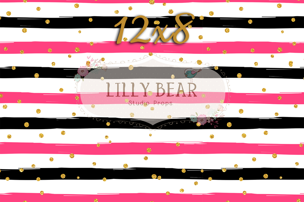 Madison Stripes by Lilly Bear Studio Props sold by Lilly Bear Studio Props, black stripes - FABRICS - gold dots - gold