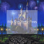 Magic Kingdom - Lilly Bear Studio Props, beauty and the beast, blue, castle, cinderella, disney castle, Disney princess, Fabric, fantasy, floral, girls, hand painted, princess, princesses, purple, royal, violet, Wrinkle Free Fabric