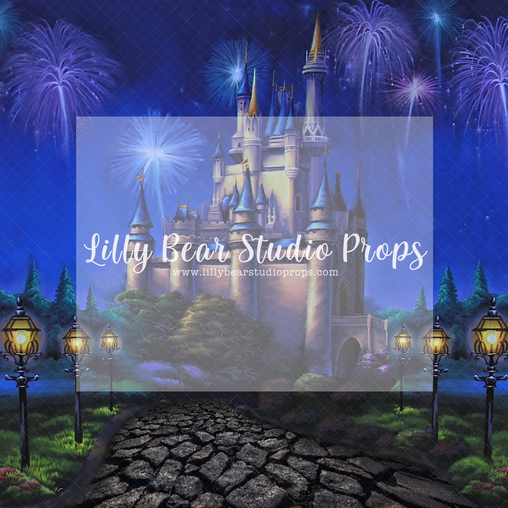 Magic Kingdom - Lilly Bear Studio Props, beauty and the beast, blue, castle, cinderella, disney castle, Disney princess, Fabric, fantasy, floral, girls, hand painted, princess, princesses, purple, royal, violet, Wrinkle Free Fabric