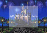 Magic Kingdom - Lilly Bear Studio Props, beauty and the beast, blue, castle, cinderella, disney castle, Disney princess, Fabric, fantasy, floral, girls, hand painted, princess, princesses, purple, royal, violet, Wrinkle Free Fabric