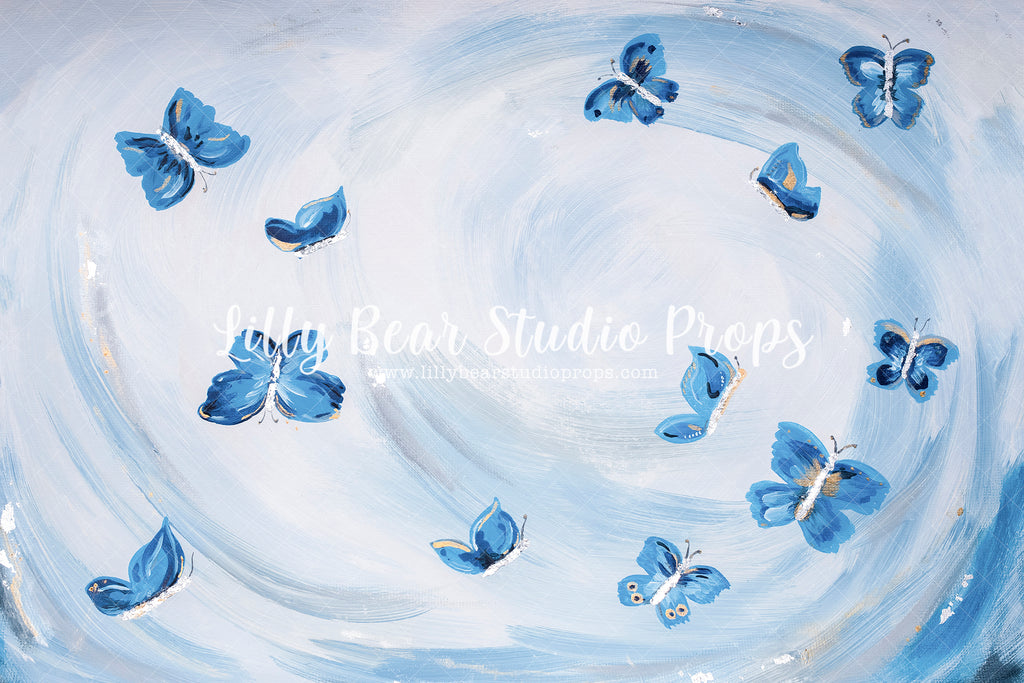 Malialn Blue - Lilly Bear Studio Props, blue, blue butterflies, butterflies, FABRICS, floral garden, hand painted, neutral, neutral texture, painted, purple floral, textured
