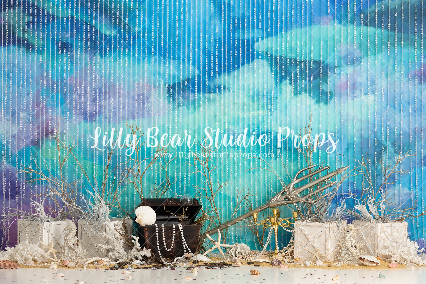 Mermaid Blues by Jessica Ruth Photography sold by Lilly Bear Studio Props, blue seashells - coral - coral reef - little
